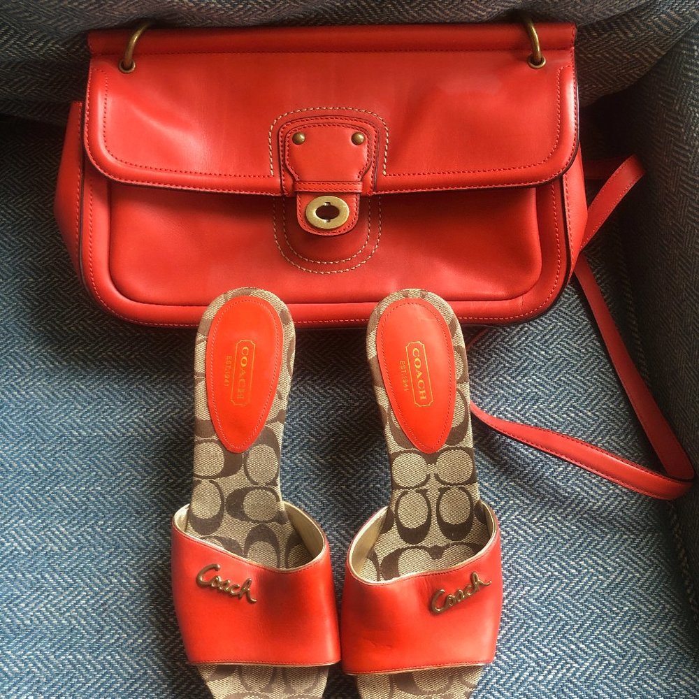 Authentic Coach Orange Leather Bag with Matching Heel Sandals
